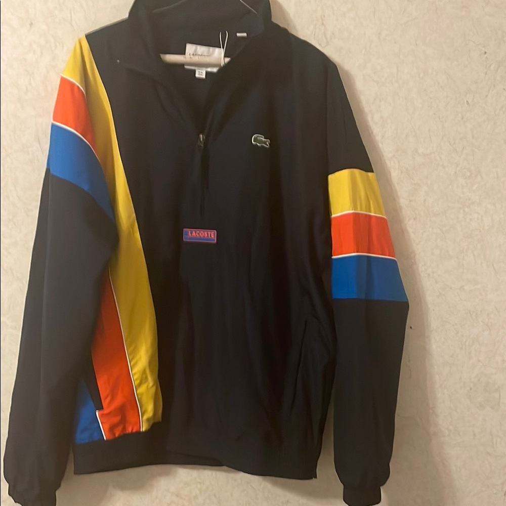 Lacoste Black Jacket with Colorful Stripes